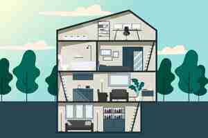 Free vector cross-section house flat design illustration