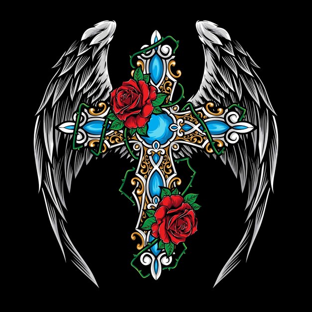 Cross with roses  illustration