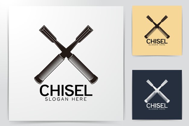 Crossed chisel. cutter. craftman logo Ideas. Inspiration logo design. Template Vector Illustration. Isolated On White Background