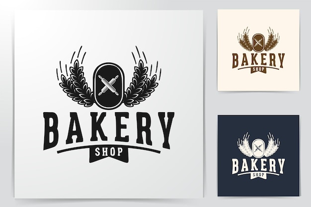 Free vector crossed rolling pin and wheat, vintage bakery logo designs inspiration isolated on white background