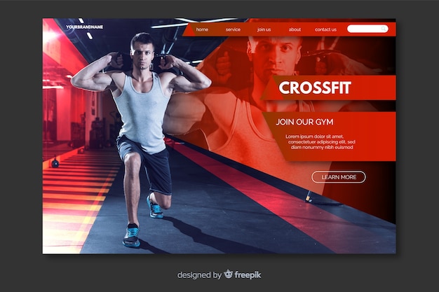 Pagina di atterraggio dell'uomo di crossfit con la foto