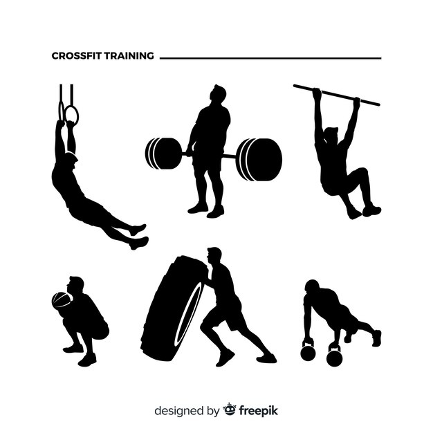 Crossfit man training silhouette collection