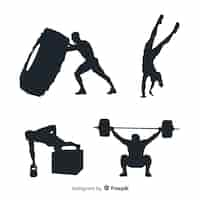 Free vector crossfit training black silhouette collection