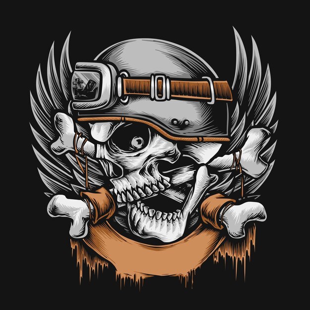 Crossing skull bikers logo illustration