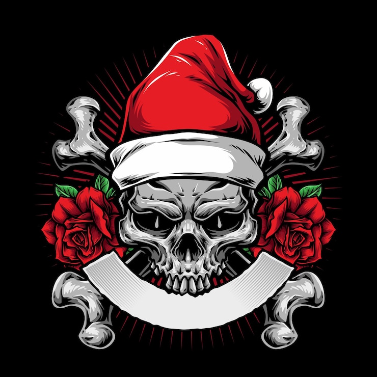 मुफ़्त वेक्टर crossing skull with santa hat vector