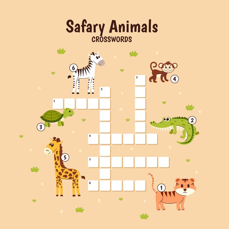 Free Vector crossword in english for children with animals