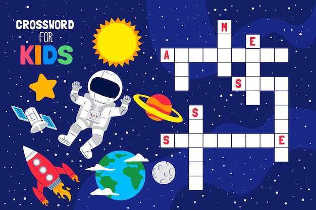 Free vector crossword in english for children with space elements