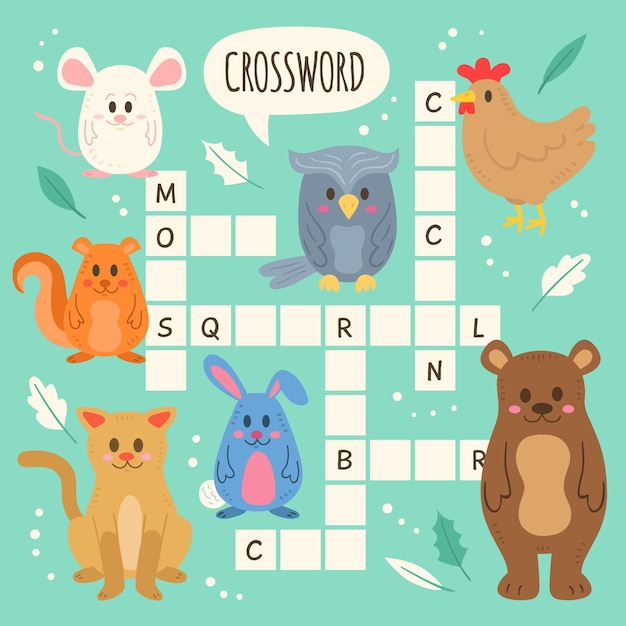 Crossword in english for kids with animals