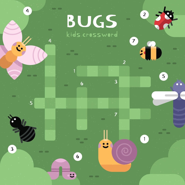 Free Vector crossword in english for kids with insects