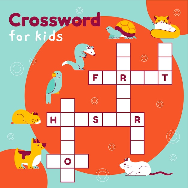 Free vector crossword in english with animals