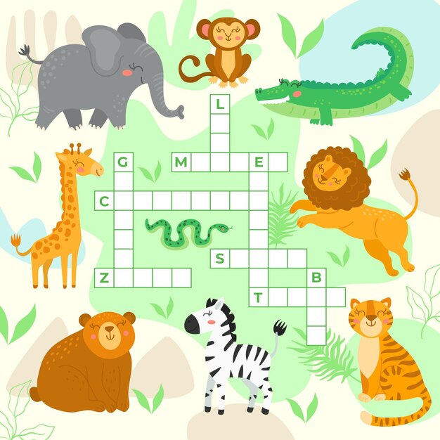 Crossword in english with wild animals