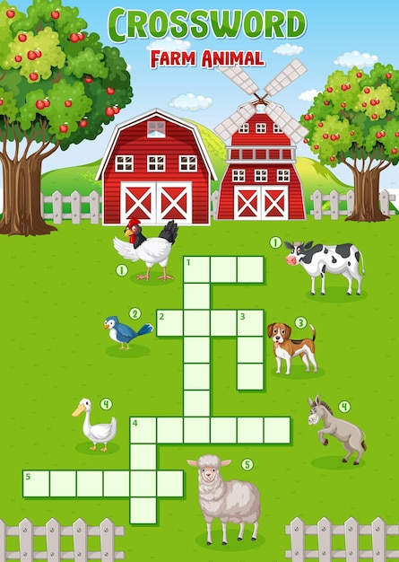 Free vector crossword farm animal template