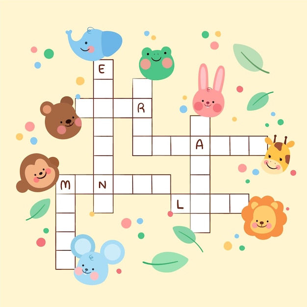 イラスト付き英語ワークシートテンプレートのクロスワード 無料のベクター