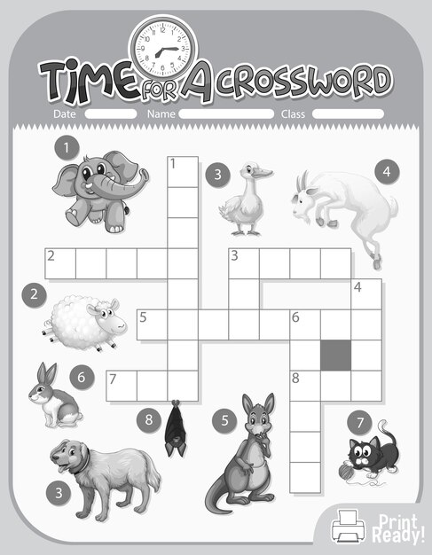 動物についてのクロスワードパズルゲームテンプレート