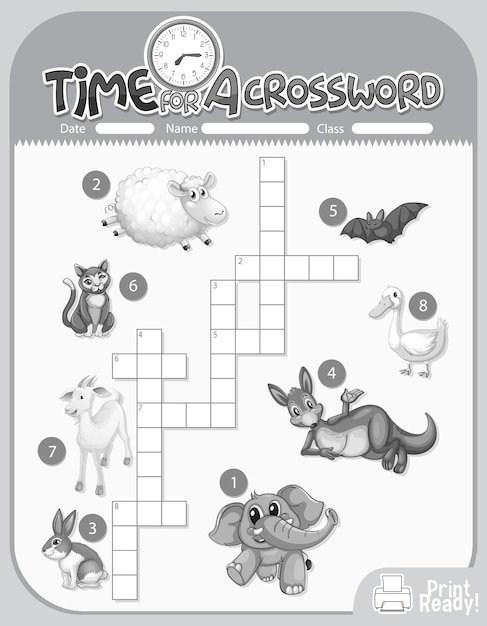 動物についてのクロスワードパズルゲームテンプレート