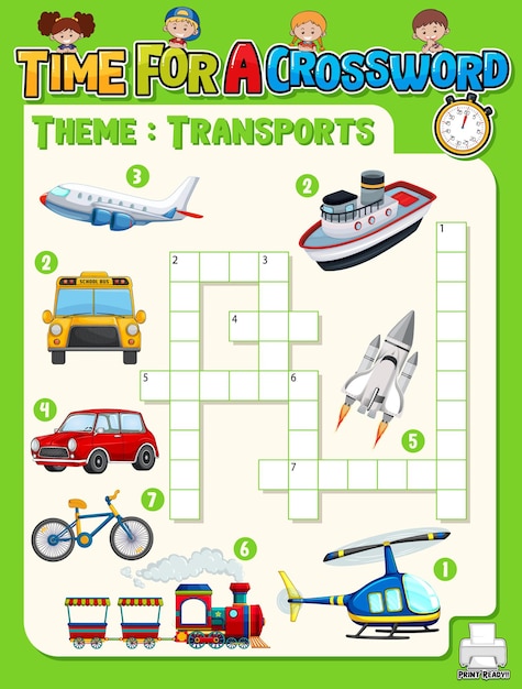 Free vector crossword puzzle game template about transportation