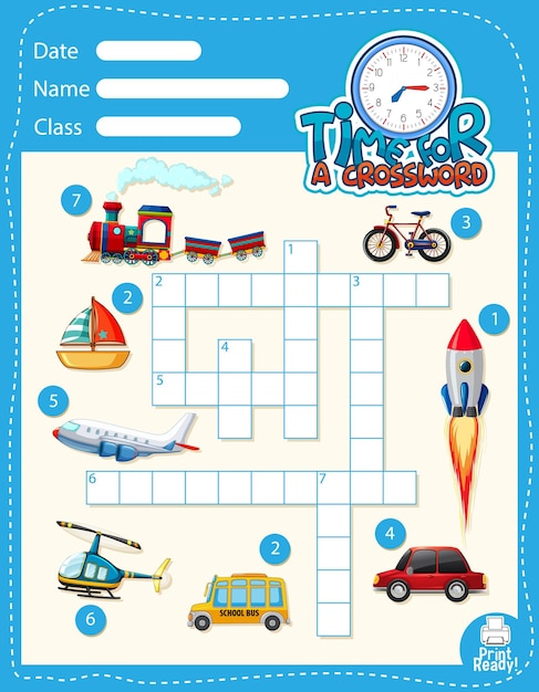 Free vector crossword puzzle game template about transportation