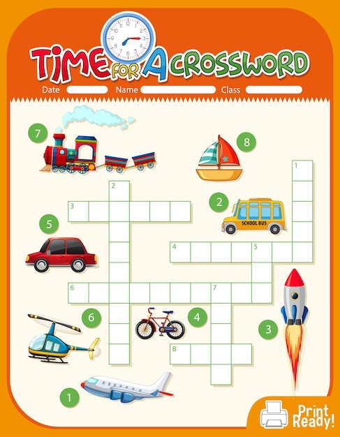 交通機関に関するクロスワードパズルゲームテンプレート
