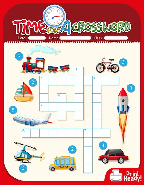 Crossword puzzle game template about transportation