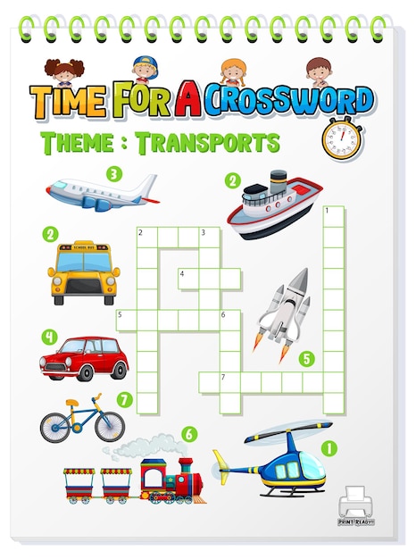 Free vector crossword puzzle game template about transportation