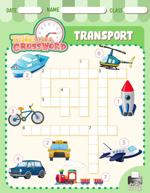 Crossword puzzle game template about transportation