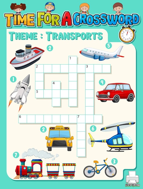 Free vector crossword puzzle game template about transportation
