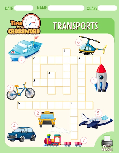 Free vector crossword puzzle game template about transportation