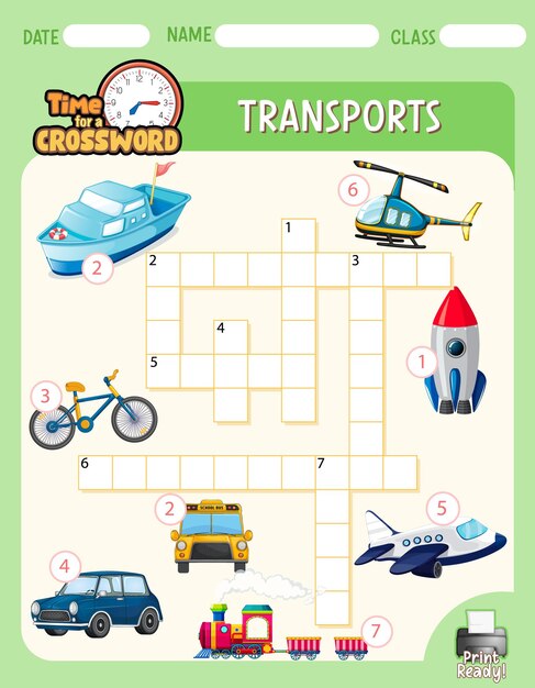 Crossword puzzle game template about transportation