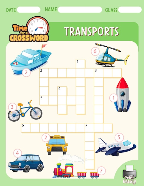 교통에 대한 크로스 워드 퍼즐 게임 템플릿