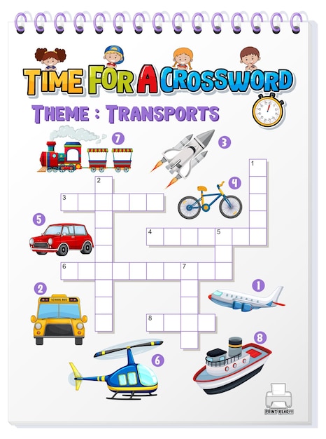 Free vector crossword puzzle game template about transportation