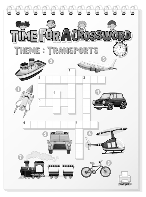 Crossword puzzle game template about transportation