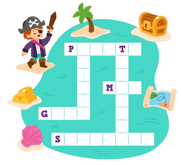 Free vector crossword with different words in english and pirate