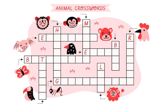 Free vector crossword with english words for animals