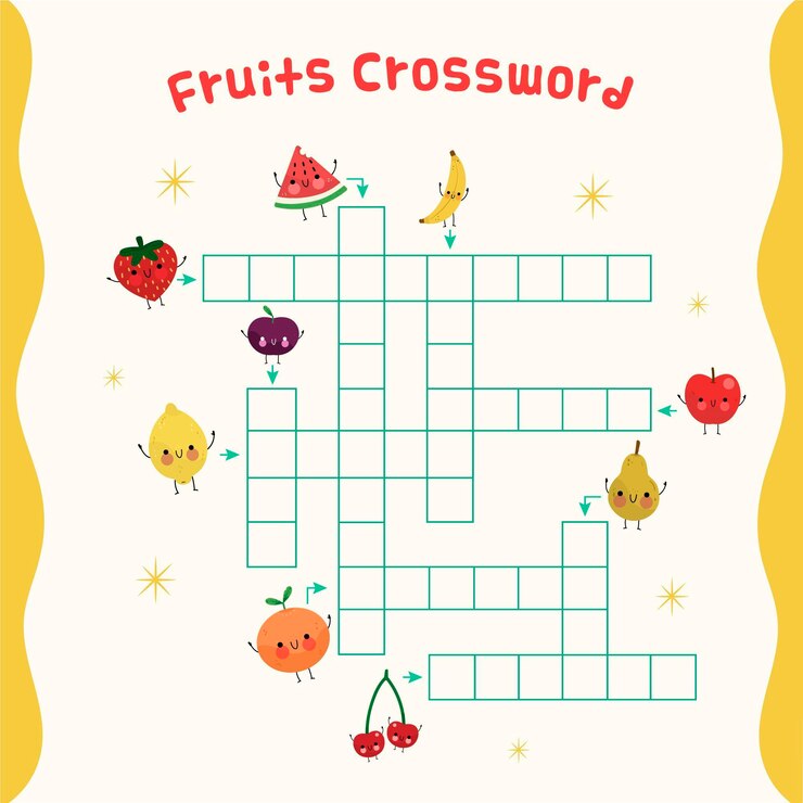 Free Vector crossword with english words for smiley fruits