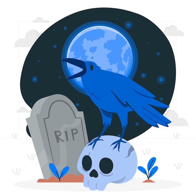 Бесплатное векторное изображение Ворона, символизирующая иллюстрацию концепции смерти