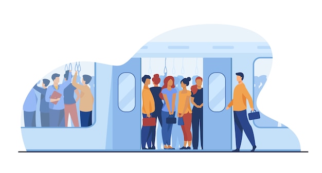 Free vector crowd of commuters traveling by subway train