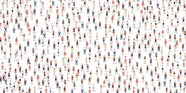 Crowd different people seamless pattern. large group of citizen in flat style with shadows