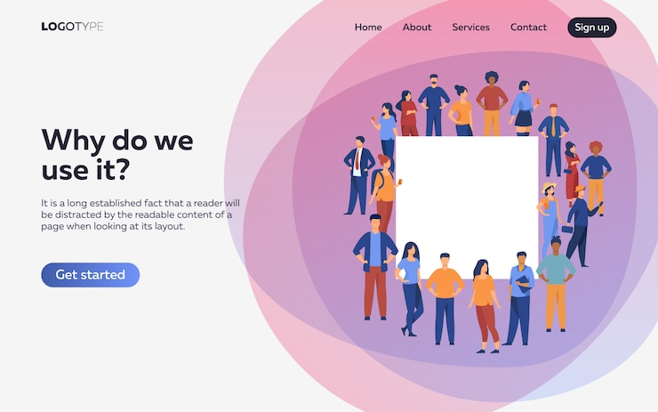 Free Vector crowd of diverse people standing together. landing page or web template