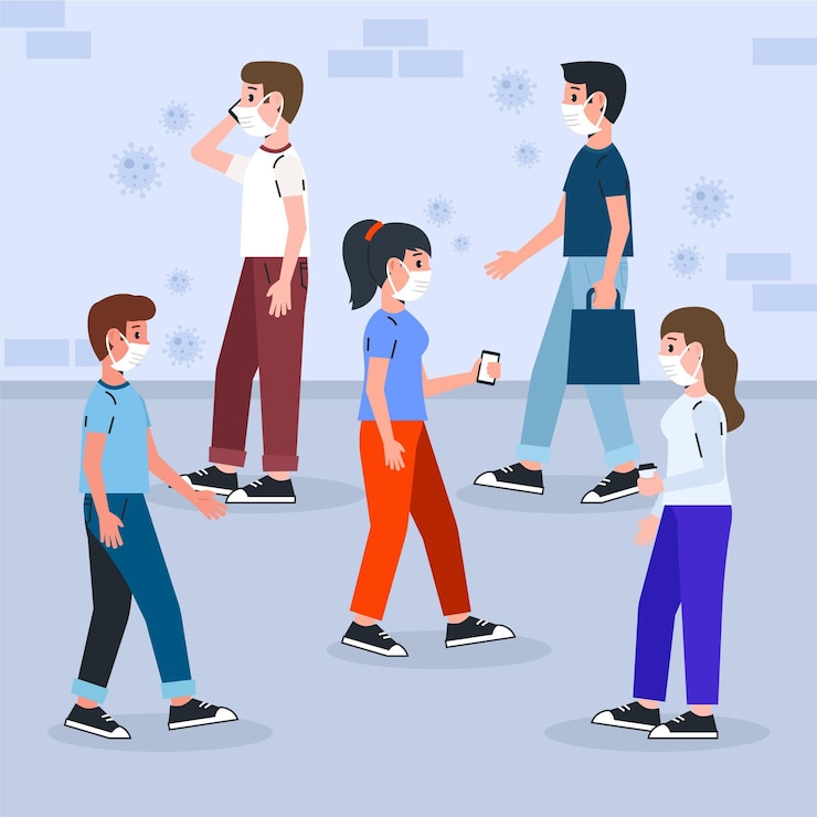 Free Vector crowd of people wearing face masks