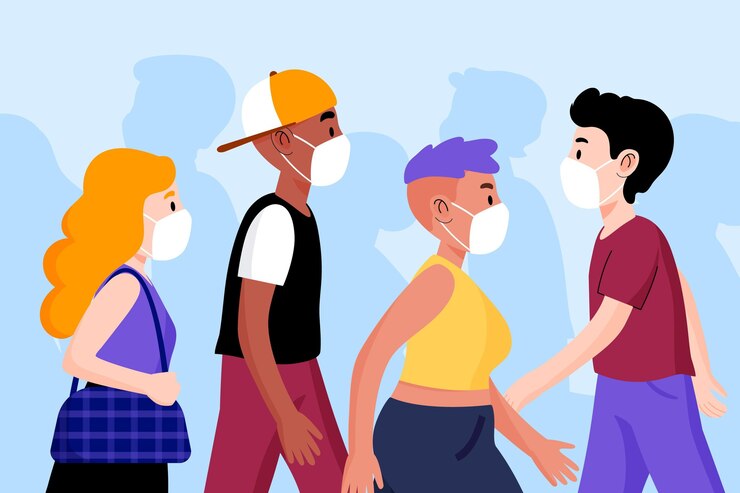 Free Vector crowd of people wearing face masks