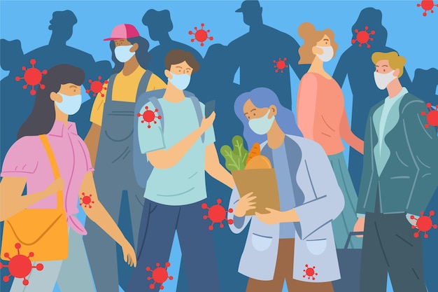 Free vector crowd of people wearing medical masks