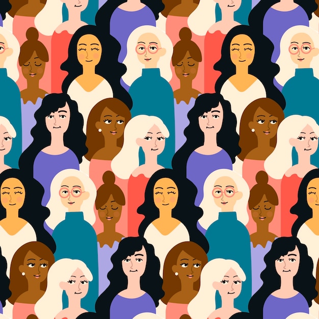 Free vector crowded pattern place with female faces