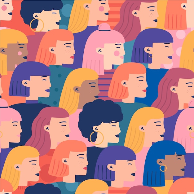 Free vector crowded public of women seamless pattern