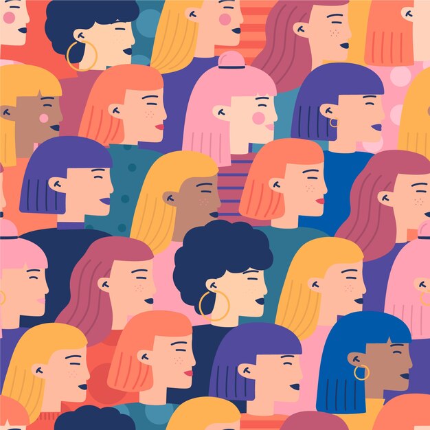 Crowded public of women seamless pattern