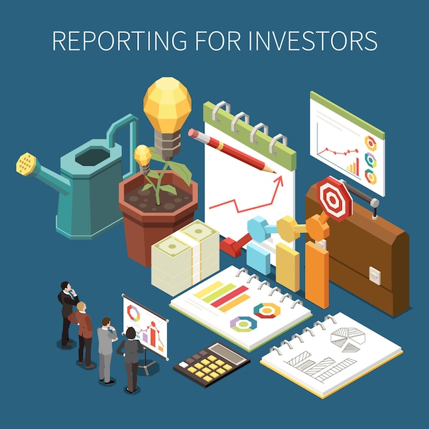 クラウドファンディングと資金調達等尺性概念と投資家の財務報告のベクトル図