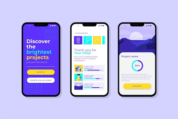 Free vector crowdfunding app interface concept