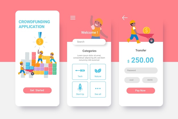 Free vector crowdfunding app interface concept