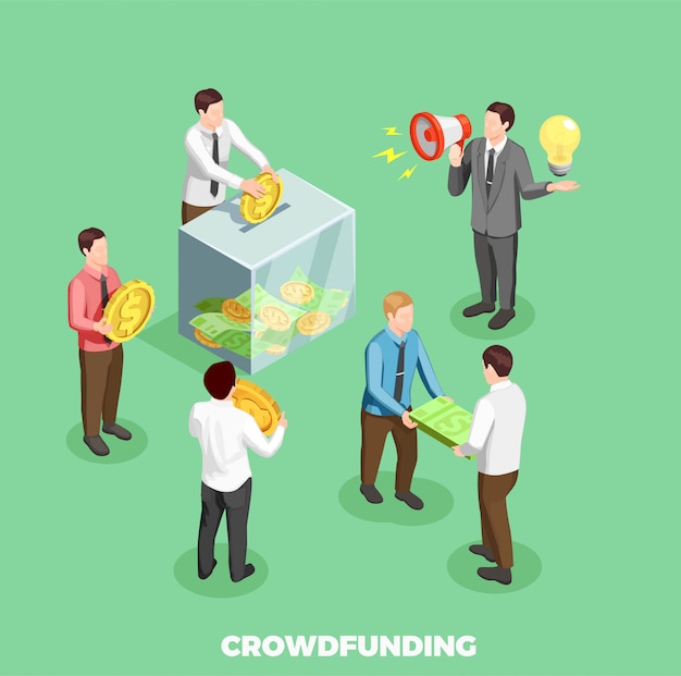 Crowdfunding isometric composition