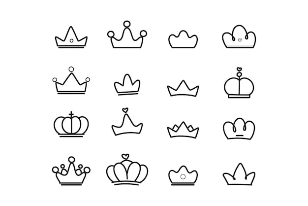 Crown hand draw doodle set queen and king sign logo design