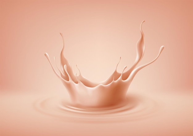 Spruzzata di corona di fondotinta liquido. rendering 3d realistico di una spruzzata di liquido beige, flusso di consistenza della crema per fondotinta. illustrazione vettoriale